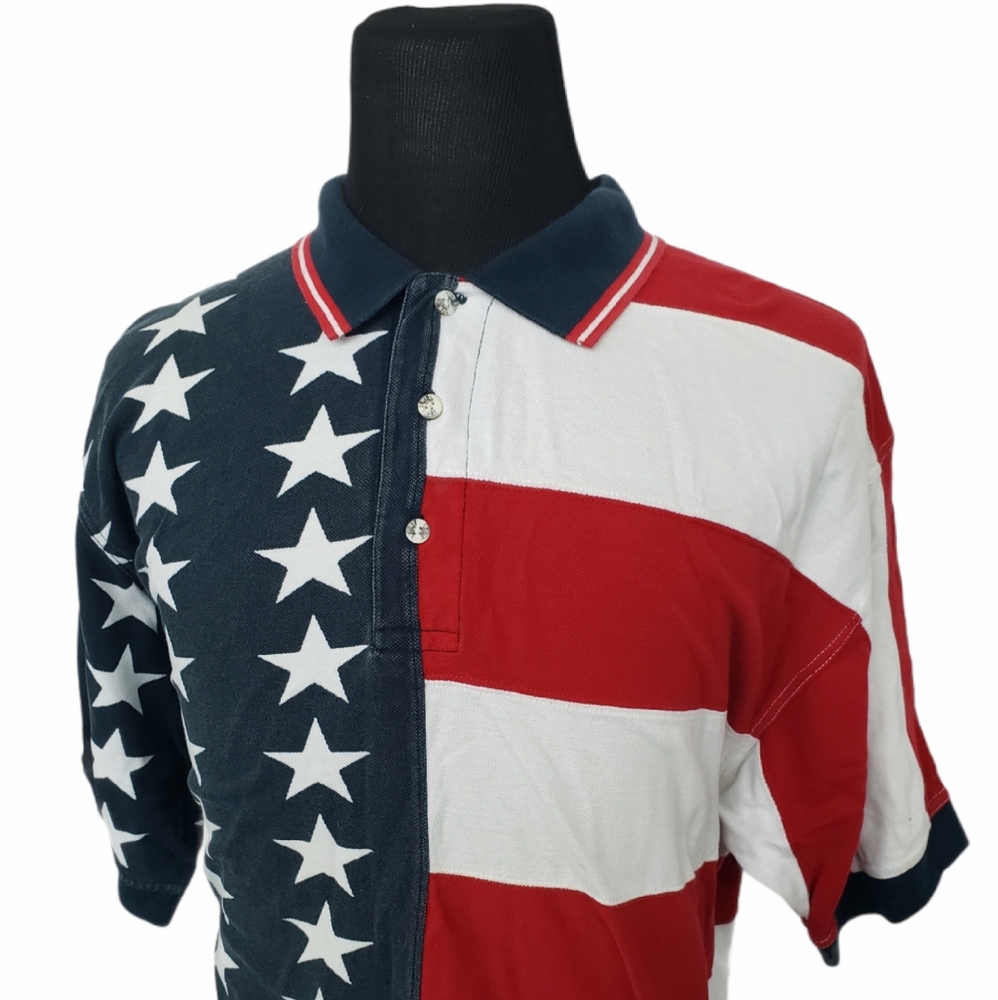 Ivy Crew American Flag Print Short Sleeve Polo